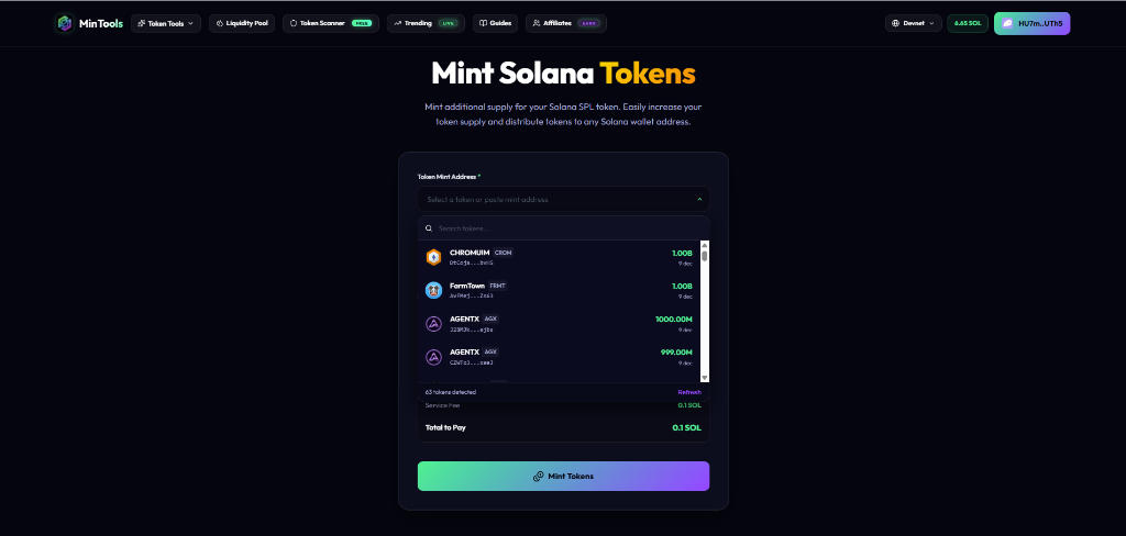Select Your Token from the List of Mintable Assets