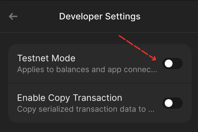 Step 4: Toggle Testnet Mode Active