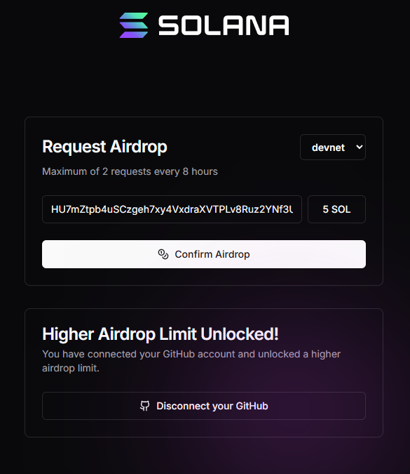 Requesting test SOL from the Solana Devnet Faucet