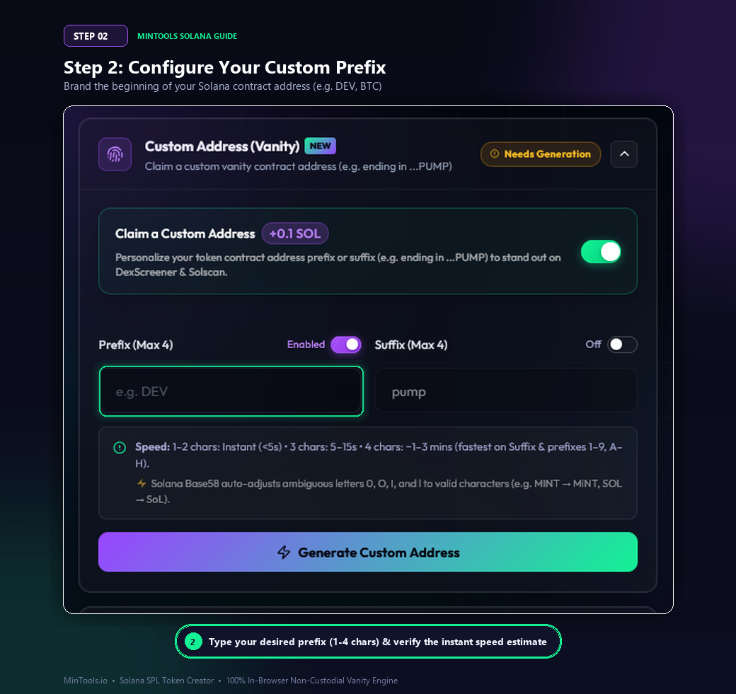 Configure Custom Prefix on Solana Token Creator